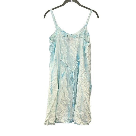 Henna Tie Dye Blue White Boho Button Front Rayon Tie Back Fairy Y2K Dress OS - Picture 2 of 6